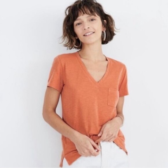 Madewell Women Shirt Medium Orange Whisper Cotton Contemporary Preppy Causal - Picture 2 of 15